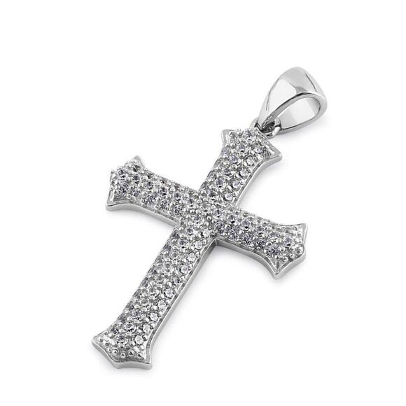 Sterling Silver Medieval Cross Round Cut Clear CZ Necklace Pendant New - Picture 1 of 4